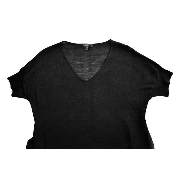 A5 NEW EILEEN FISHER Petite Layered Detail Black Silk Short Sleeve Top Size PM - Picture 4 of 6